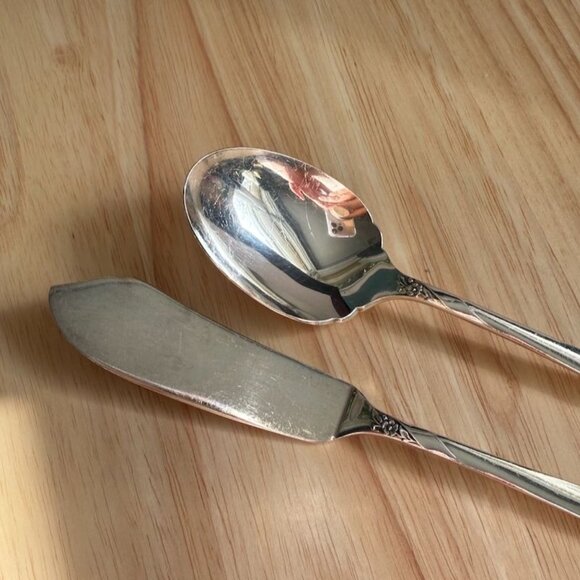Vtg Evening Star Oneida Silverplated 1950 Butter Knife & Sugar Spoon Community - Picture 3 of 7